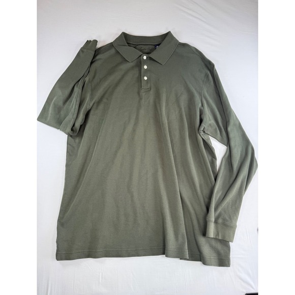 Lands' End Other - Luster Soft Supima Cotton Long Sleeve Polo Shirt Olive Green Mens 2XT